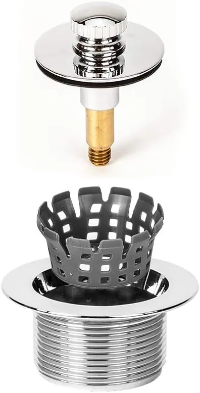 PF WaterWorks PF0969-ORB Lift Lock (Push Pull) Bath Tub Drain Assembly (Coarse Drain 11.5 TPI   Stopper   Two (2) Hole Face Plate - FREE Hair Catcher/Strainer - Eliminate Clogs Oil Rubbed Bronze