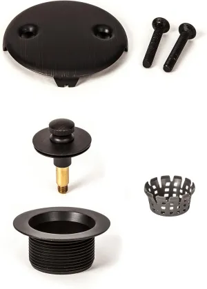 PF WaterWorks PF0969-ORB Lift Lock (Push Pull) Bath Tub Drain Assembly (Coarse Drain 11.5 TPI   Stopper   Two (2) Hole Face Plate - FREE Hair Catcher/Strainer - Eliminate Clogs Oil Rubbed Bronze