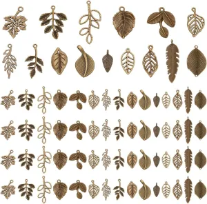 PH PandaHall 150pcs 15 Styles Tree Leaf Charms Pendants, Tibetan Branch Leaves Charms Metal Alloy Leaf Beads Antique Bronze Dangle Charm for Spring Earring Bracelet Necklace Kaychain Jewelry Making