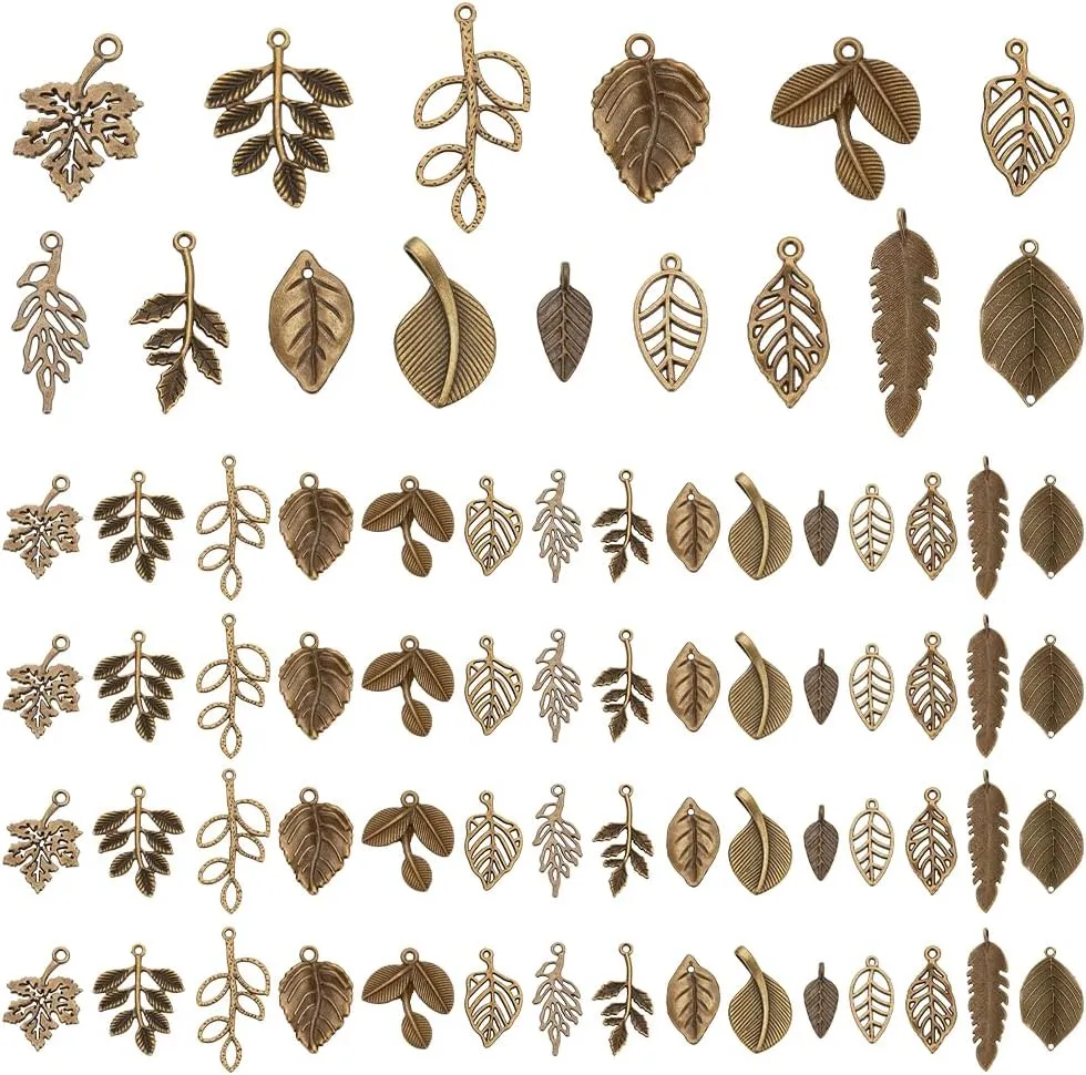 PH PandaHall 150pcs 15 Styles Tree Leaf Charms Pendants, Tibetan Branch Leaves Charms Metal Alloy Leaf Beads Antique Bronze Dangle Charm for Spring Earring Bracelet Necklace Kaychain Jewelry Making
