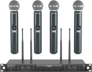 Phenyx Pro Wireless Microphone System, Quad Channel Wireless Mic, w/ 4x40 UHF Frequencies, Auto Scan, 328ft Long Range, 4 Handheld Dynamic Microphone for Singing, Church, Karaoke (PTU-7000-4H)