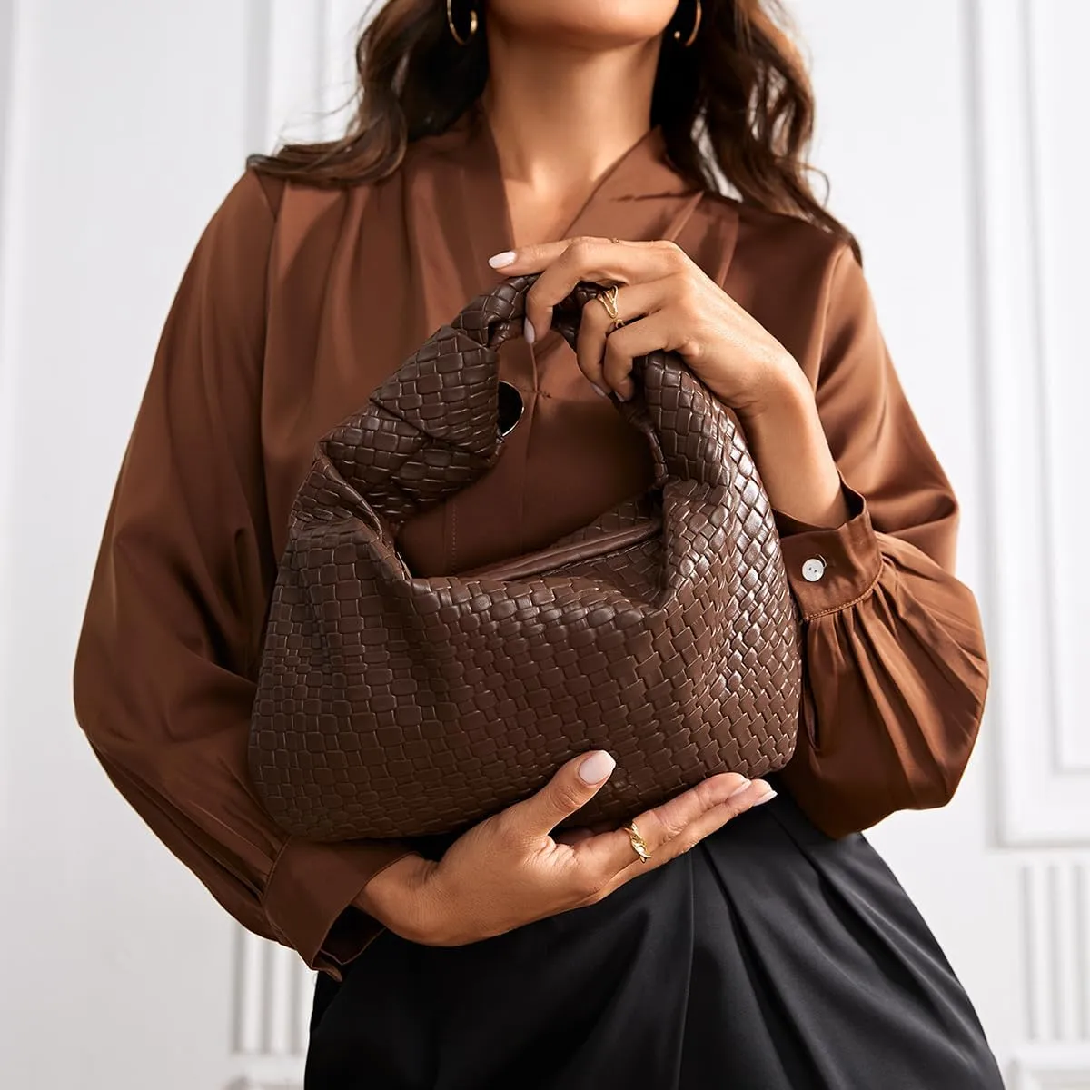 PHILOMENA Women's Knot Strap Leather Dumpling Handbags Zipper Hobo Clutch Purses