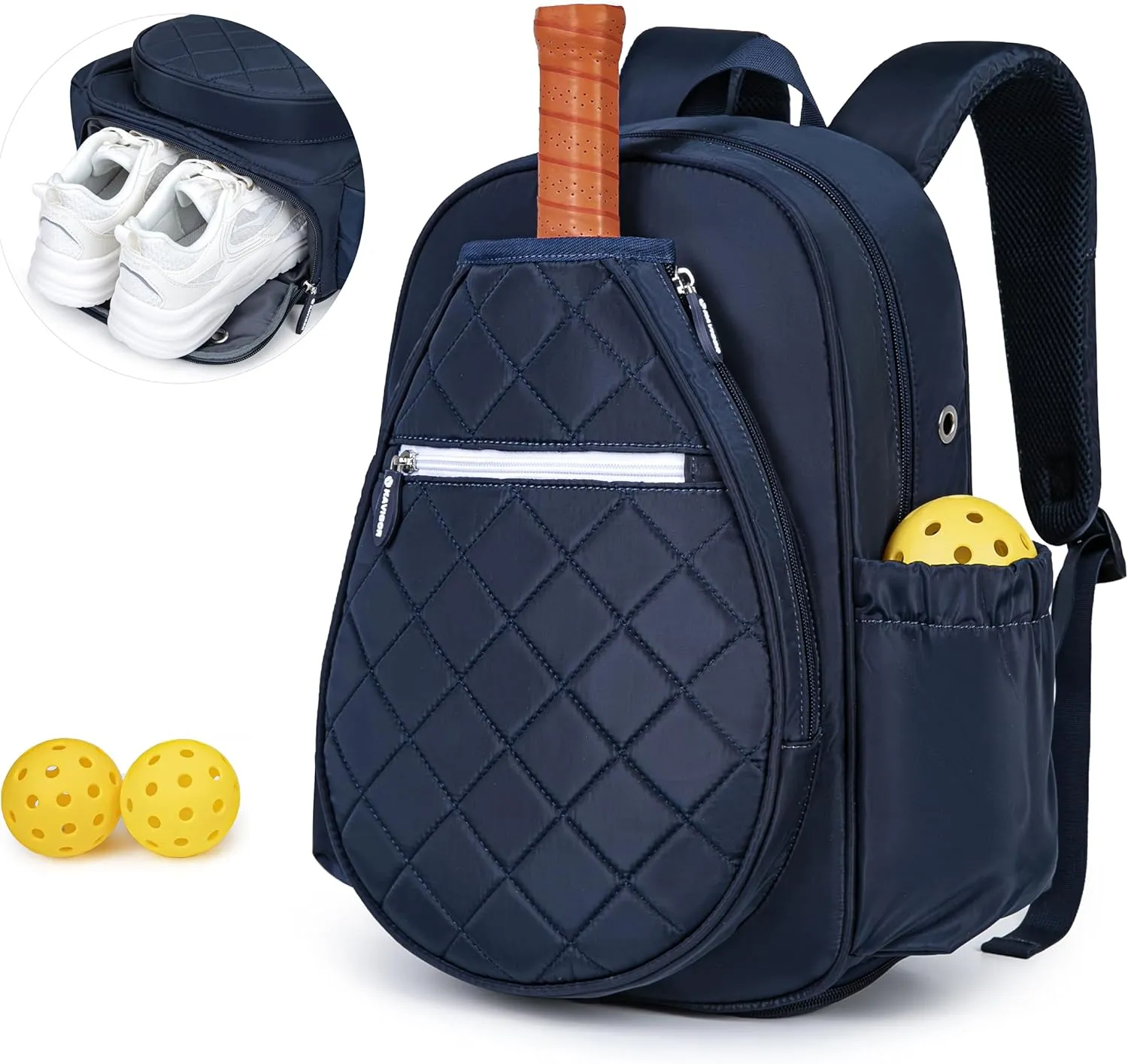 Pickleball Bag, Quilted Pickleball Backpack with Shoe Compartment & Waterproof Pocket, Pickle Ball Paddle Bag Fits 2 to 4 Paddles for Women and Men