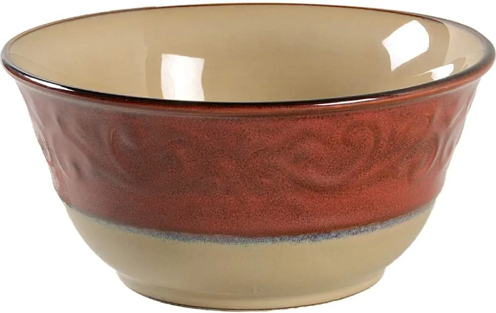 Pier 1 Red Scroll Soup Cereal Bowl