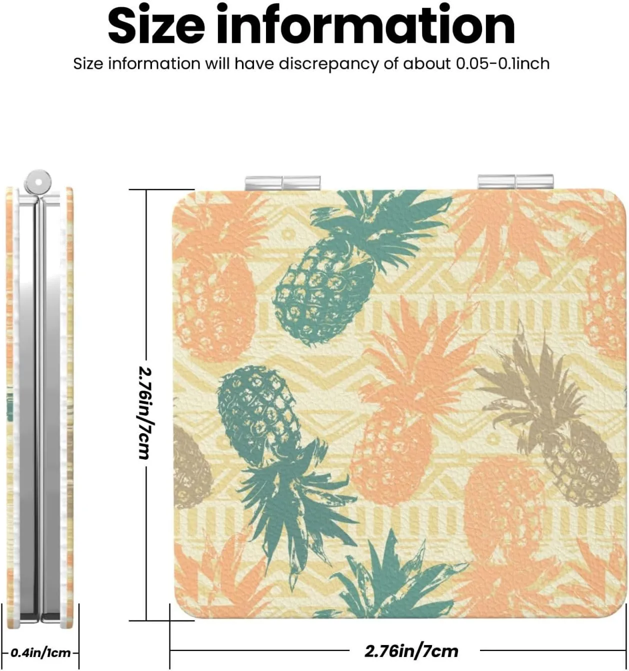 Pineapple Pattern Women Small Makeup Mirror Compact Handheld Cosmetic Mirror for Purse Pocket