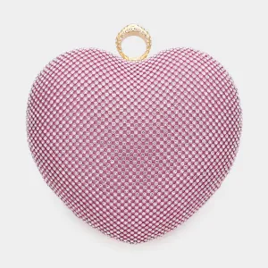 Pink Crossbody Bag Rhinestone Embellished Heart Evening Clutch / Crossbody Bag