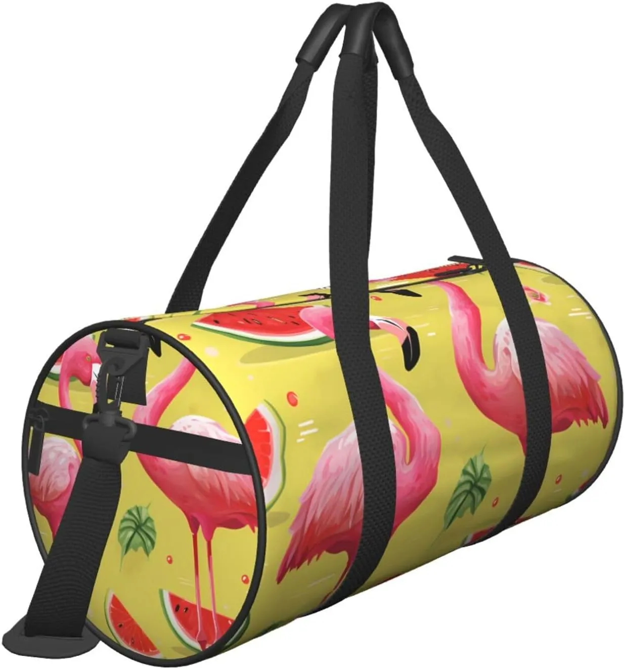 Pink flamingo and watermelon Travel Duffle Bag for Men Women Sport Gym Bag Foldable Weekender Bag Carry on Overnight Bag for Travel Swimming Basketball