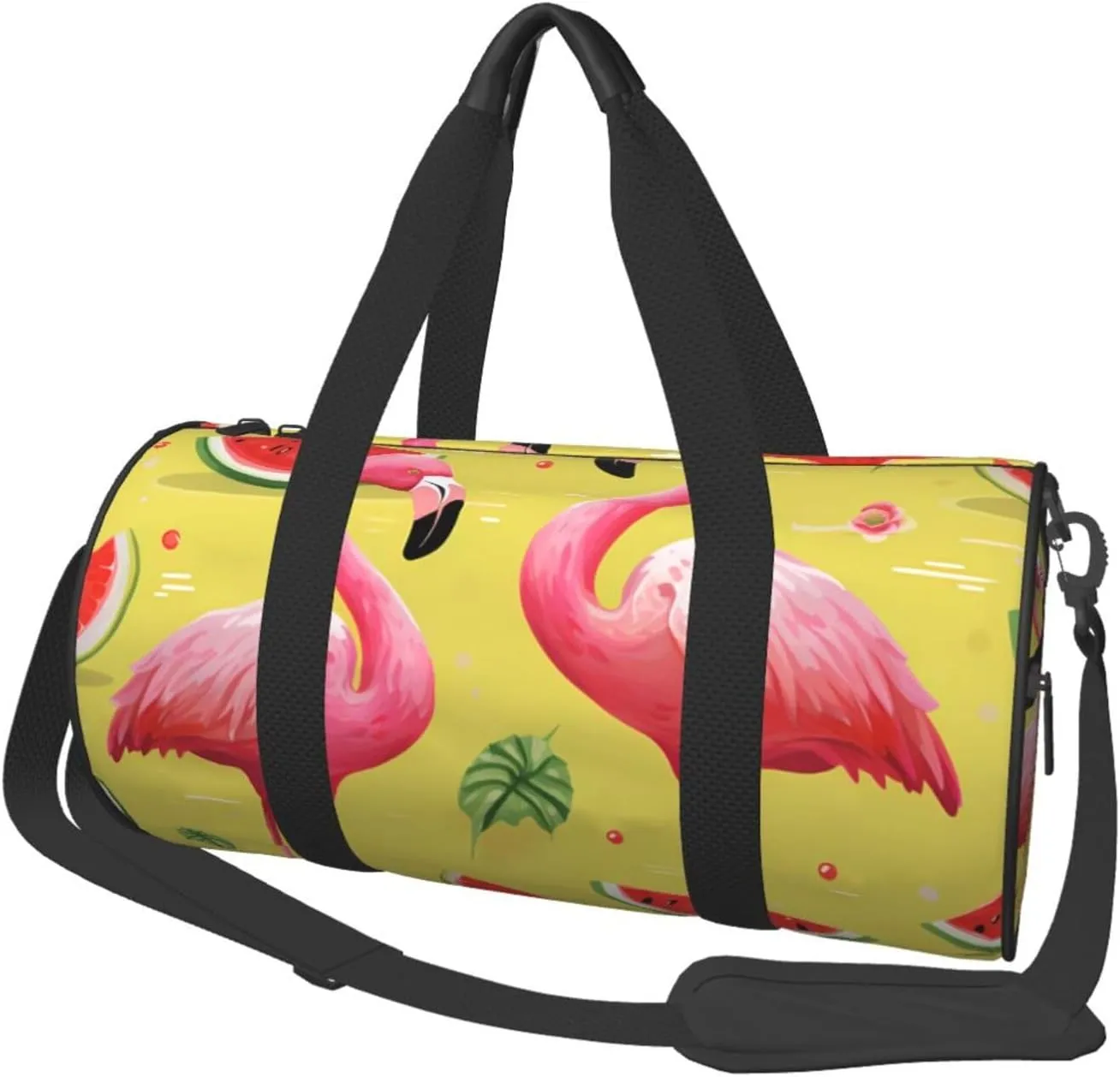 Pink flamingo and watermelon Travel Duffle Bag for Men Women Sport Gym Bag Foldable Weekender Bag Carry on Overnight Bag for Travel Swimming Basketball
