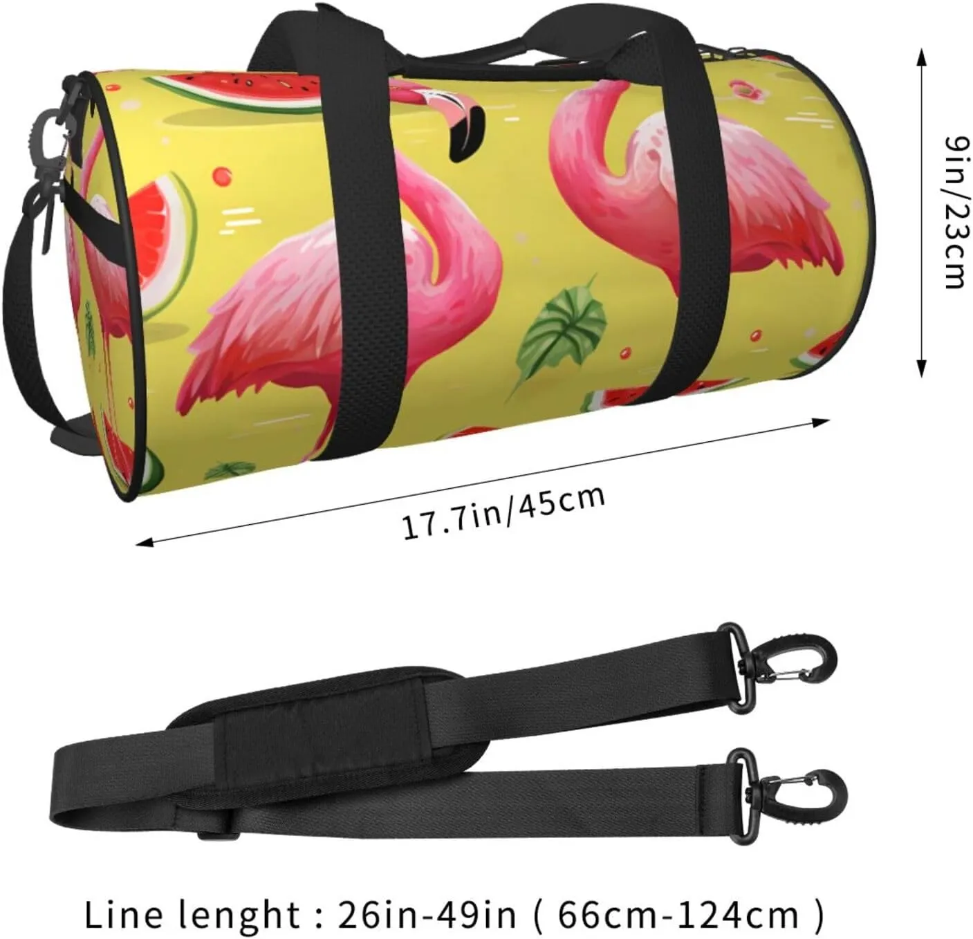 Pink flamingo and watermelon Travel Duffle Bag for Men Women Sport Gym Bag Foldable Weekender Bag Carry on Overnight Bag for Travel Swimming Basketball