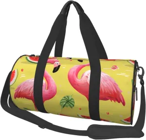 Pink flamingo and watermelon Travel Duffle Bag for Men Women Sport Gym Bag Foldable Weekender Bag Carry on Overnight Bag for Travel Swimming Basketball