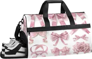 Pink Gym Bag for Womens Mens with Shoes Compartment, Romantic Style Duffle Bag for Airplane Sport Gym Tote Bags Yoga Waterproof Weekender Travel Bag