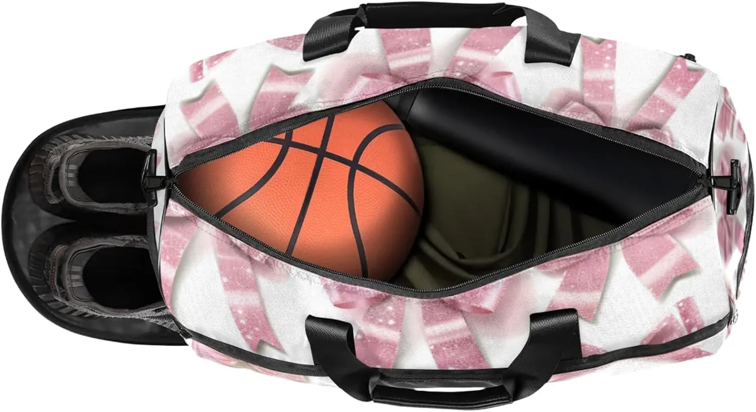 Pink Gym Bag for Womens Mens with Shoes Compartment, Romantic Style Duffle Bag for Airplane Sport Gym Tote Bags Yoga Waterproof Weekender Travel Bag