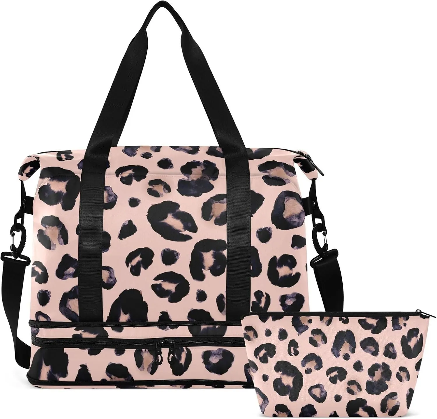 Pink Leopard Travel Duffel Bag for Women Men Gym Bag with Shoe Compartment Wet Pocket Carry On Weekender Overnight Bags for Traveling Gym Workout