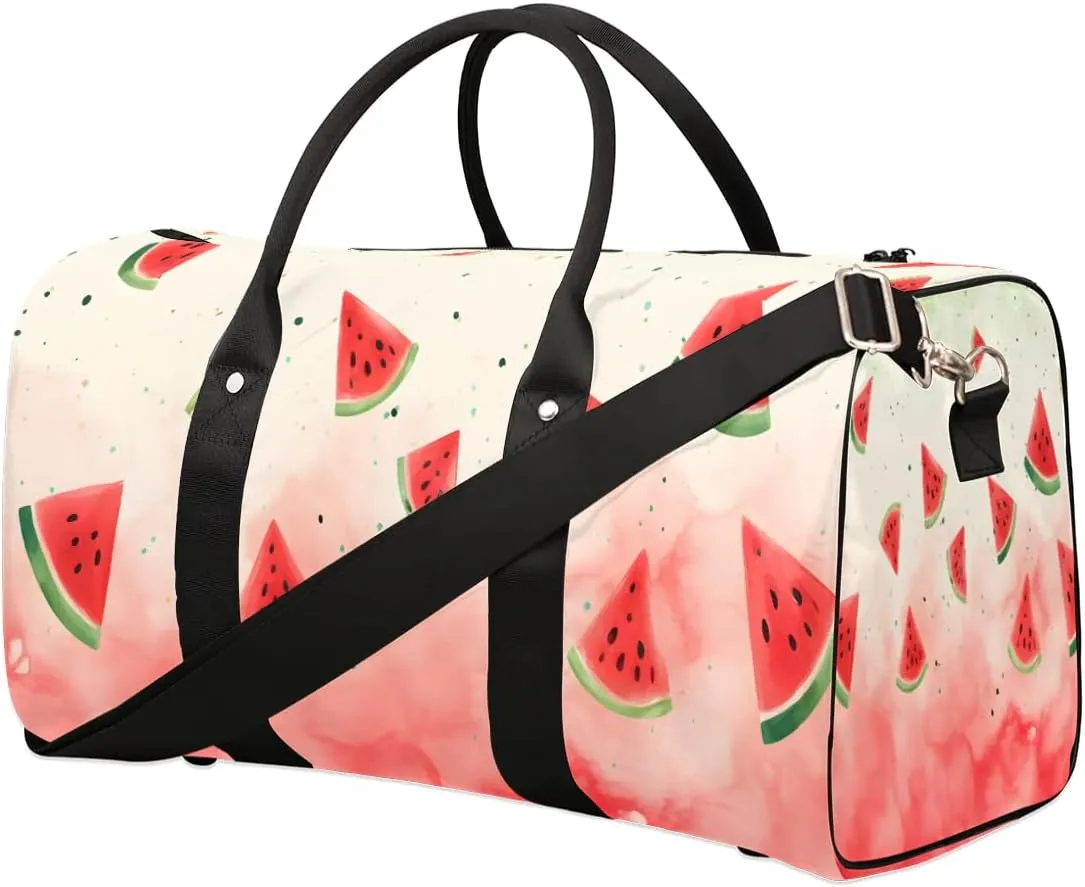 Pink Watermelon Fruit Travel Duffel Bag for Women Men Waterproof Foldable Overnight Weekender Bag Large Capacity Sports Gym Bag