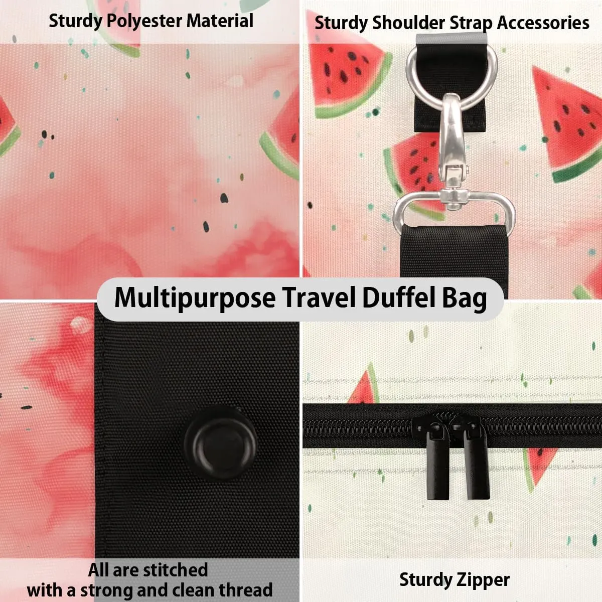 Pink Watermelon Fruit Travel Duffel Bag for Women Men Waterproof Foldable Overnight Weekender Bag Large Capacity Sports Gym Bag