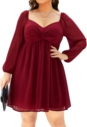 Pinup Fashion Women Graduation Dress Plus Size - Homecoming Sweetheart Neckline Chiffon A-Line Short Dresses