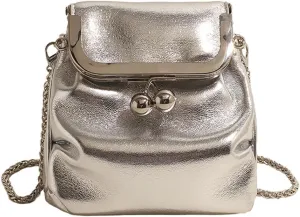Pleated Shoulder Chain Crossbody bag, Clip Buckle Small Square Bag,shoulder bag (Silver)