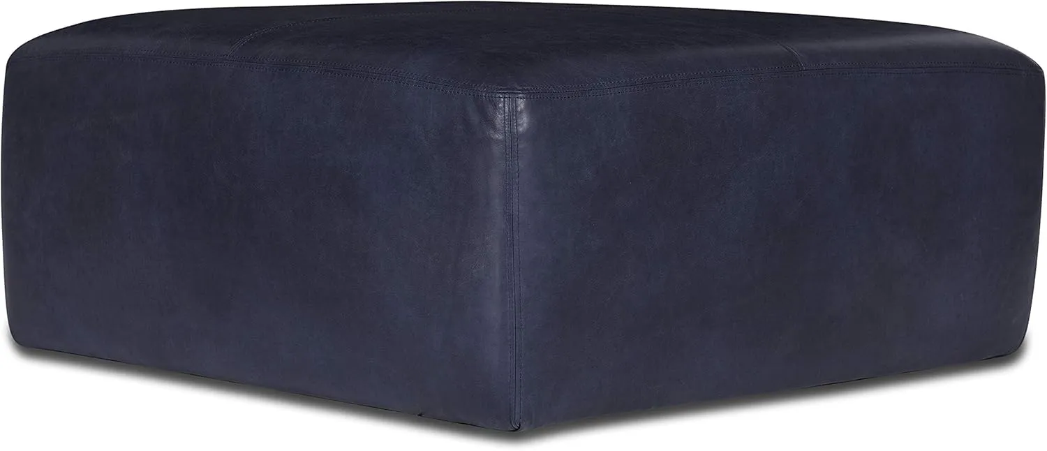 POLY & BARK Sequoia Ottoman in Full-Grain Semi-Aniline Italian Tanned Leather in Midnight Blue