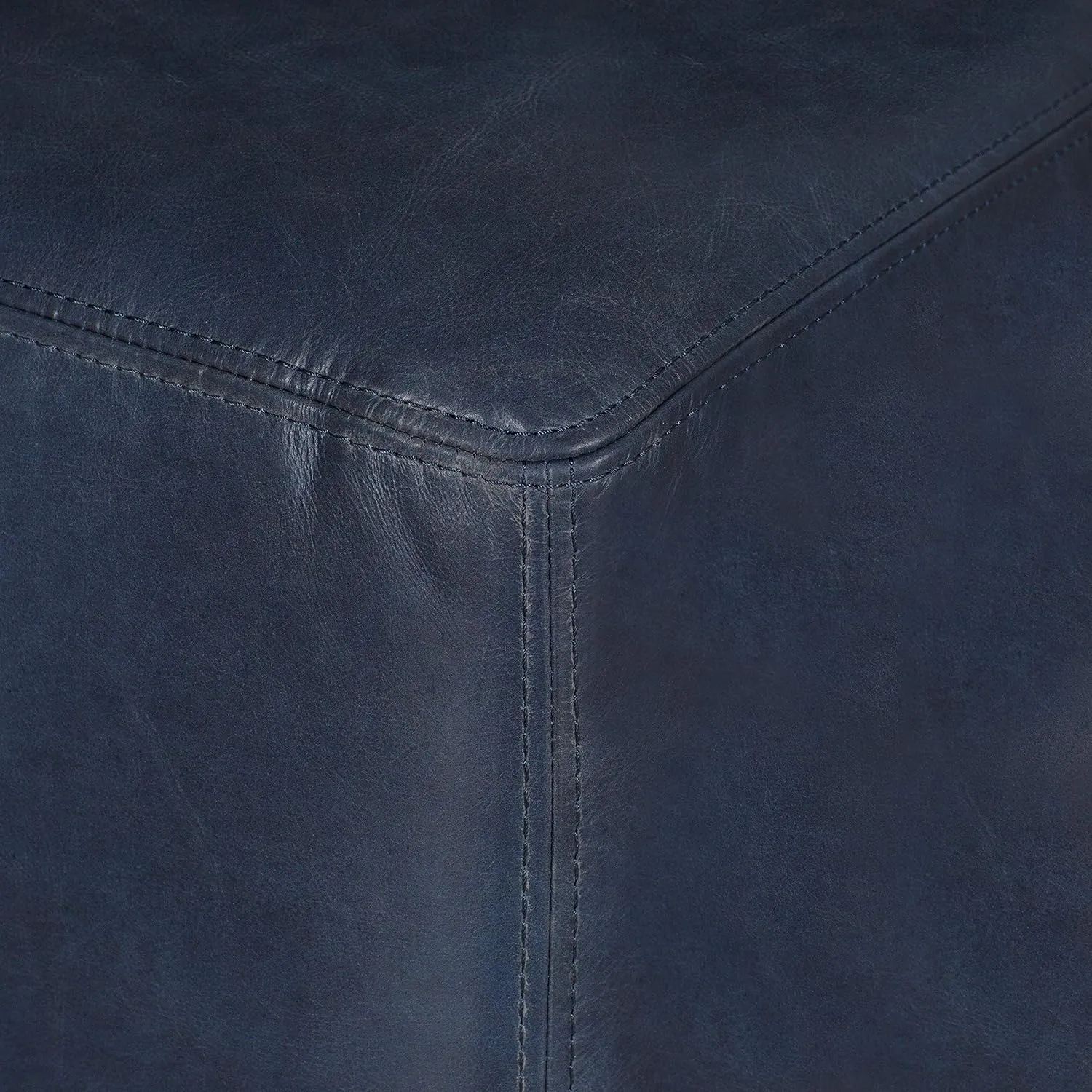 POLY & BARK Sequoia Ottoman in Full-Grain Semi-Aniline Italian Tanned Leather in Midnight Blue