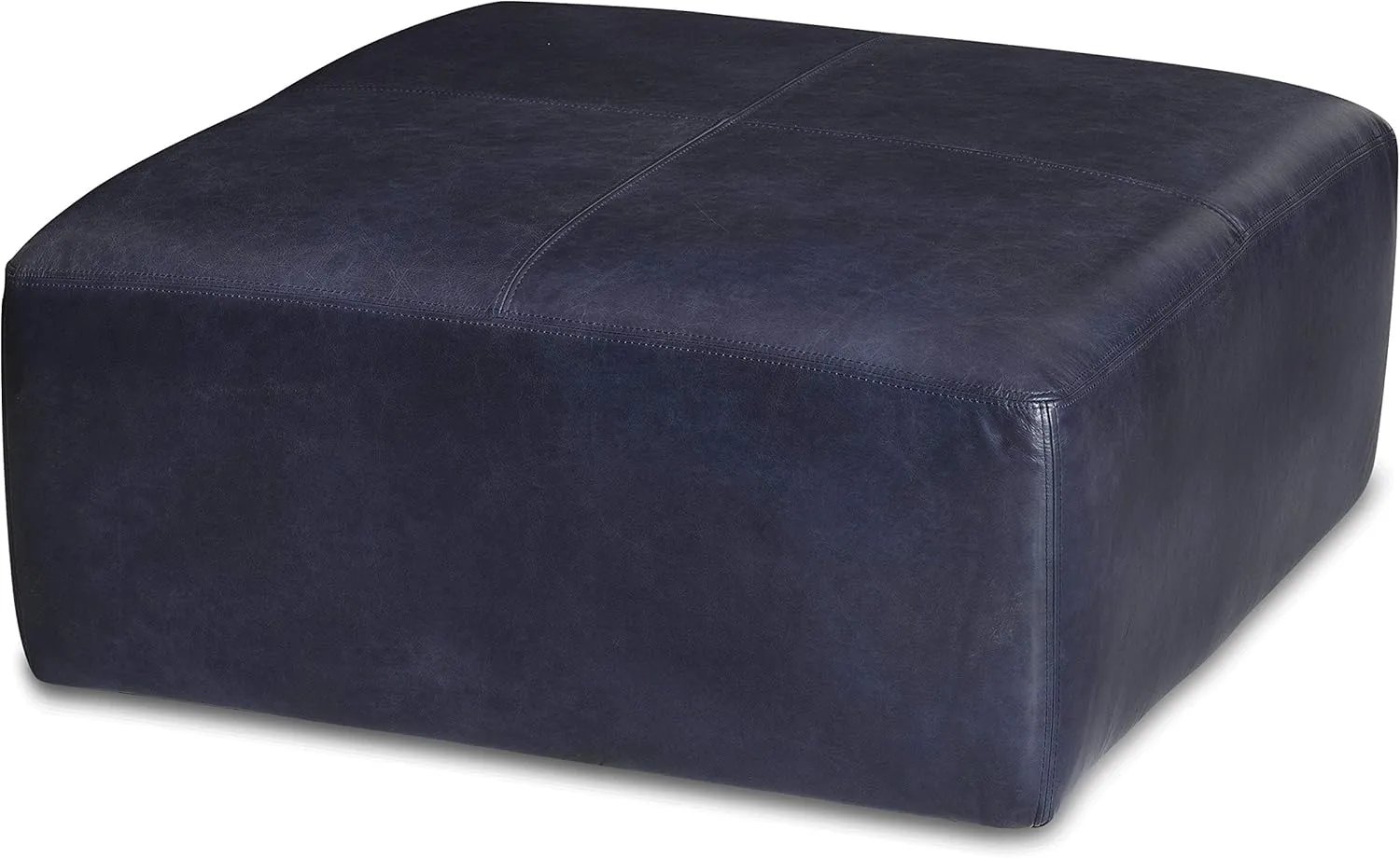 POLY & BARK Sequoia Ottoman in Full-Grain Semi-Aniline Italian Tanned Leather in Midnight Blue