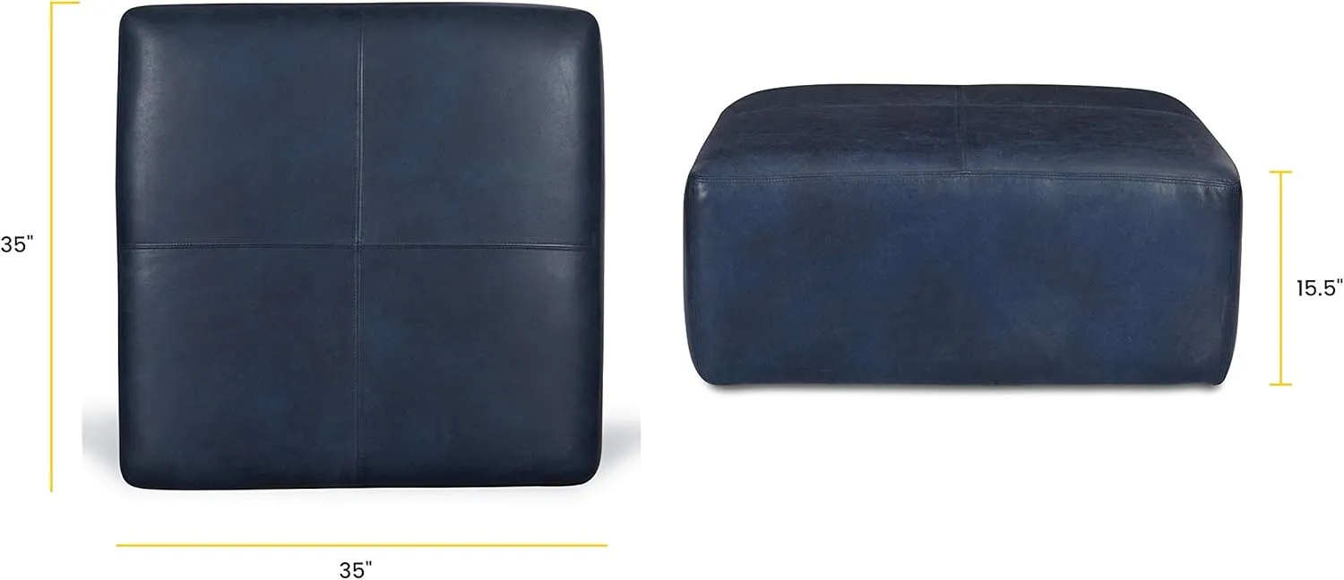 POLY & BARK Sequoia Ottoman in Full-Grain Semi-Aniline Italian Tanned Leather in Midnight Blue