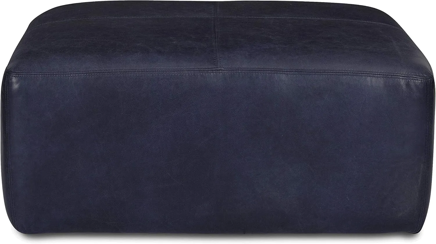 POLY & BARK Sequoia Ottoman in Full-Grain Semi-Aniline Italian Tanned Leather in Midnight Blue
