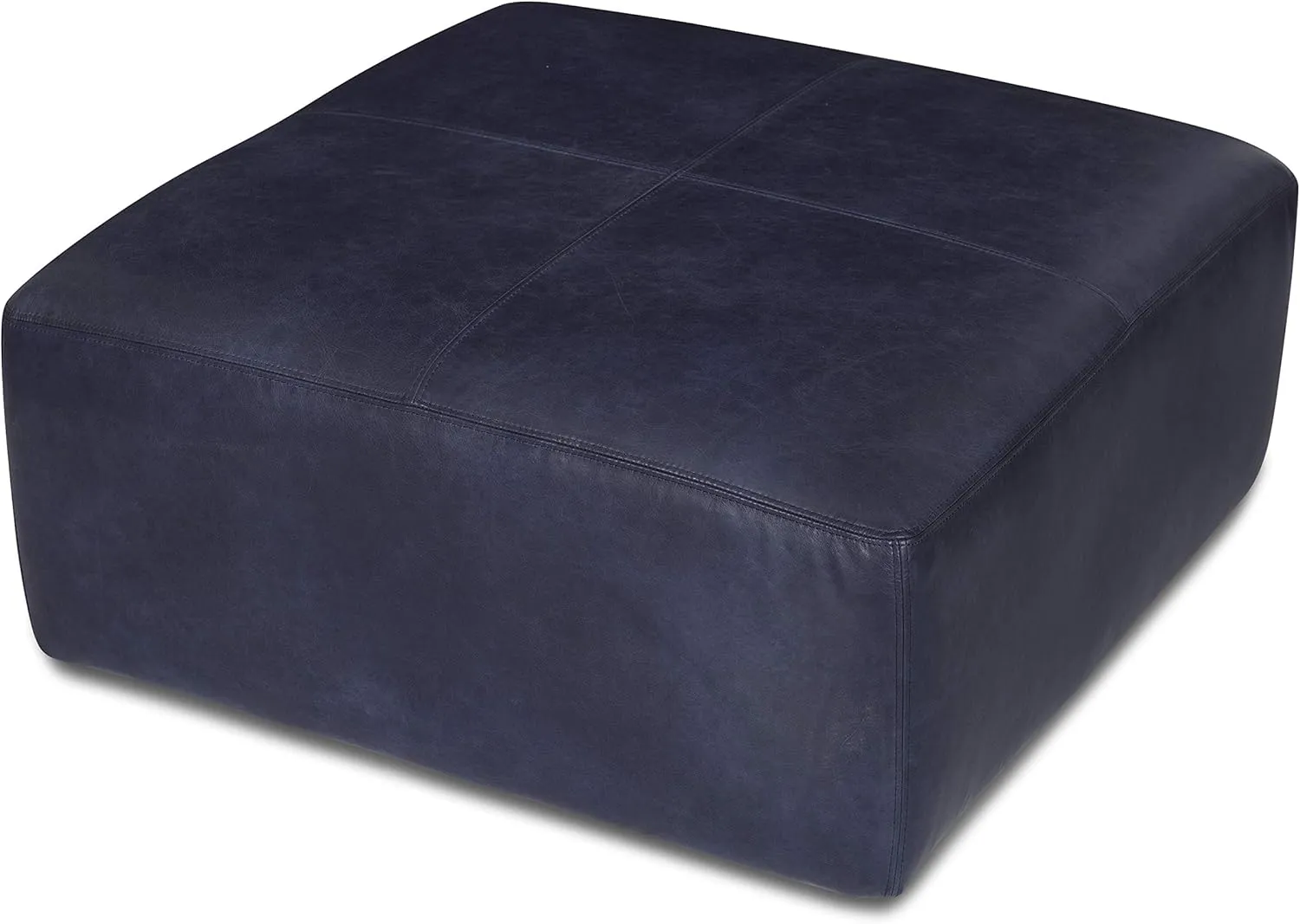POLY & BARK Sequoia Ottoman in Full-Grain Semi-Aniline Italian Tanned Leather in Midnight Blue