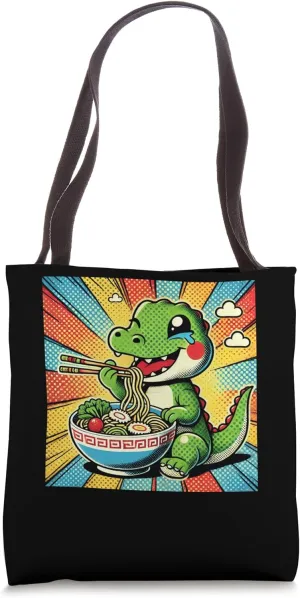 Pop Japanese Art Noodles Wildlife Crocodile Ramen Tote Bag