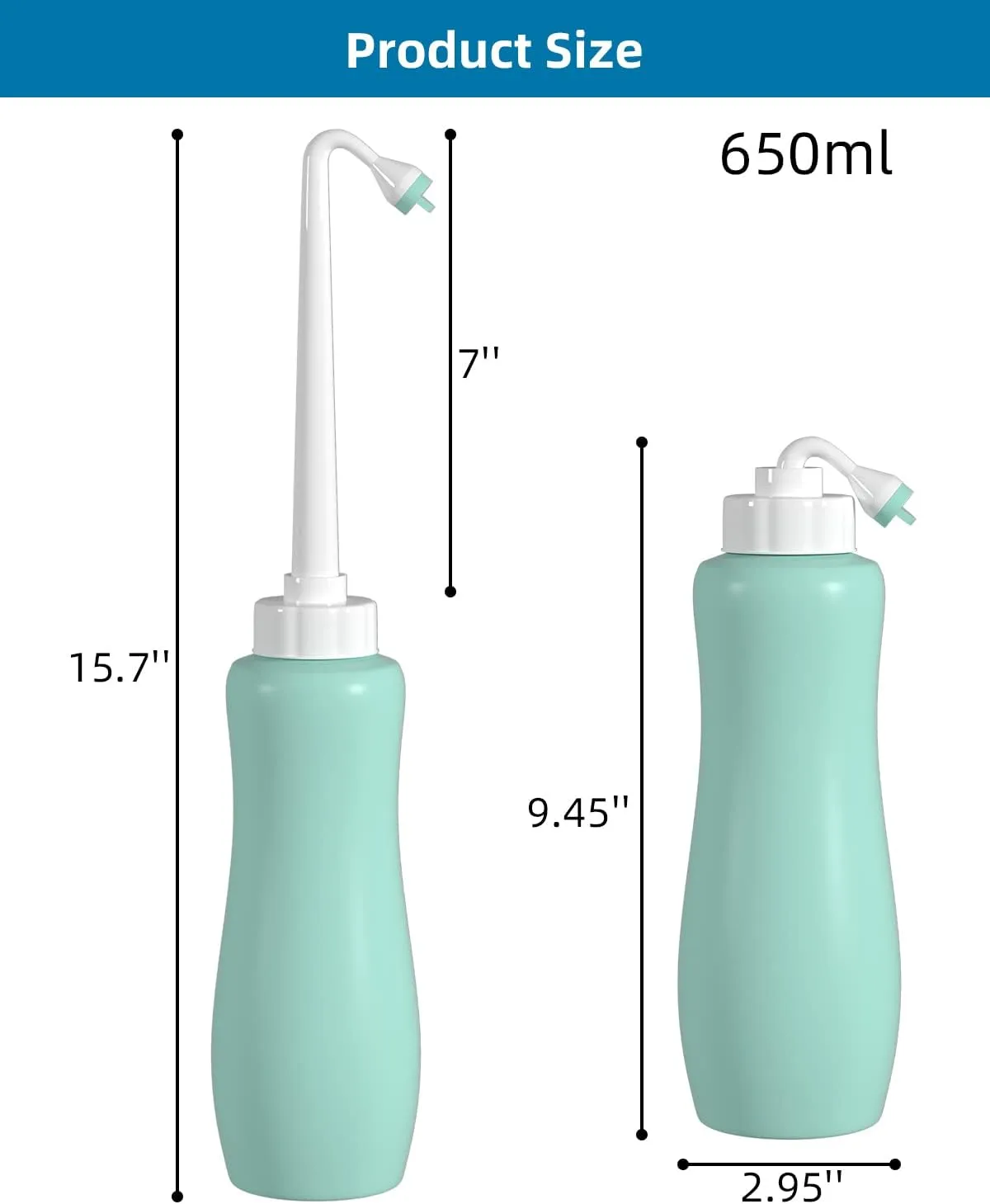 Portable Bidet for Toilet, Bidet Attachment,Handheld Personal Travel Bidet Parts 650ml Extra Long Pointed Nozzle Spray for Childbirth, Personal Hygiene, Outdoor, Camping with Travel Bag- 22oz/ Green