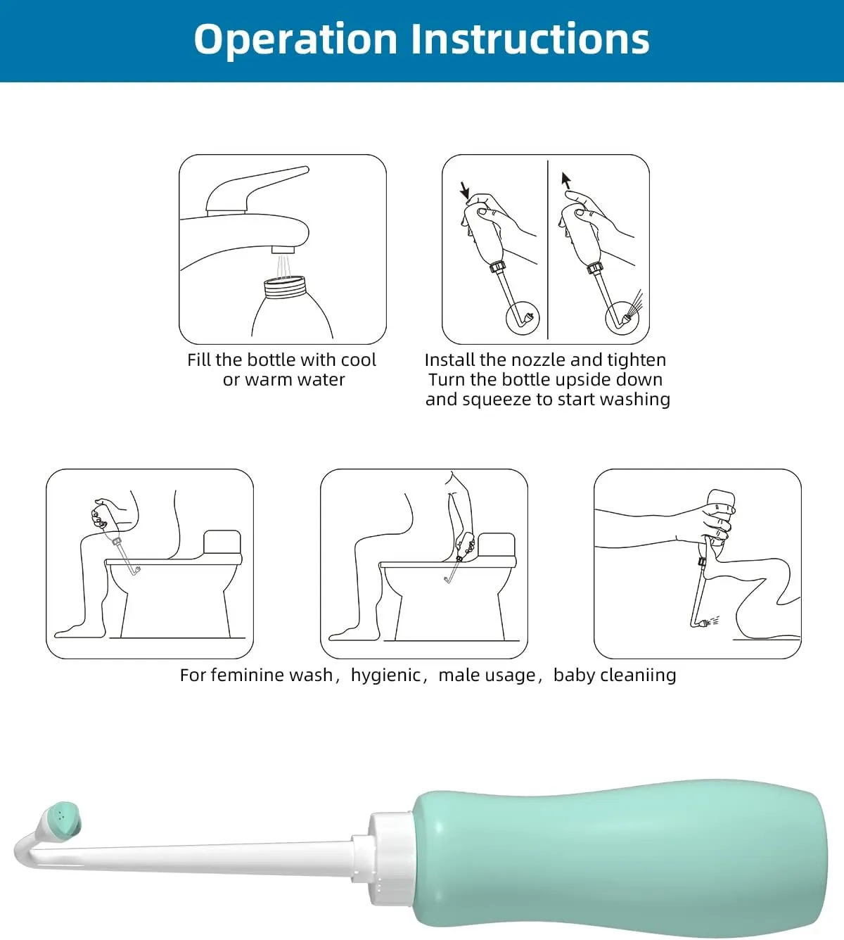 Portable Bidet for Toilet, Bidet Attachment,Handheld Personal Travel Bidet Parts 650ml Extra Long Pointed Nozzle Spray for Childbirth, Personal Hygiene, Outdoor, Camping with Travel Bag- 22oz/ Green