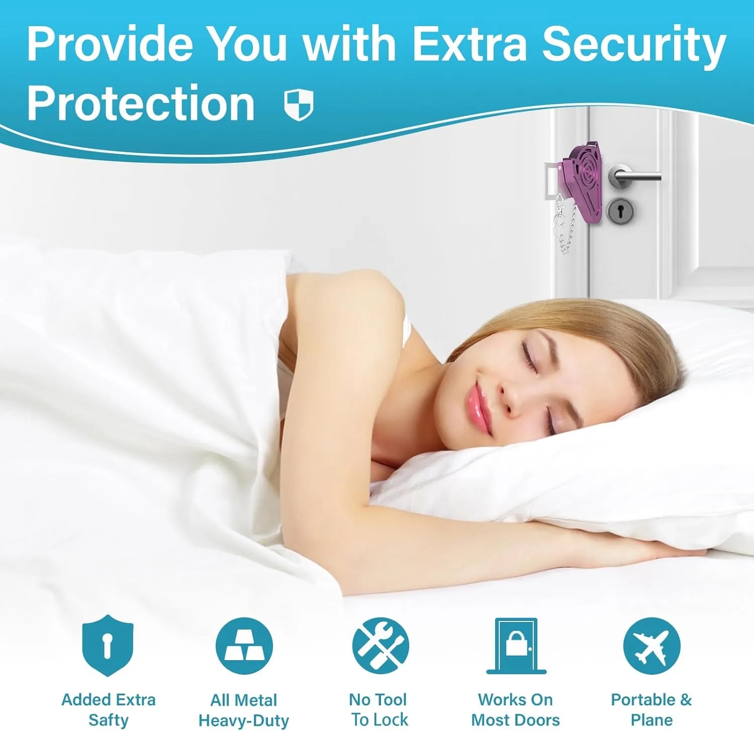Portable Door Lock for Travel Hotel Room Safety - Hotel Door Locks for Travelers Door Lock Security, Extra Lock from Inside Apartment Home Security Device
