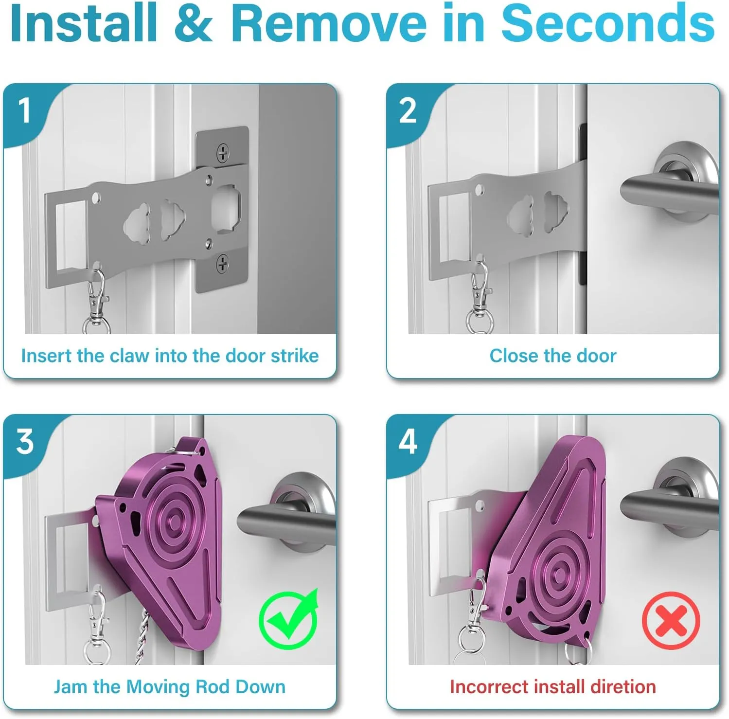 Portable Door Lock for Travel Hotel Room Safety - Hotel Door Locks for Travelers Door Lock Security, Extra Lock from Inside Apartment Home Security Device