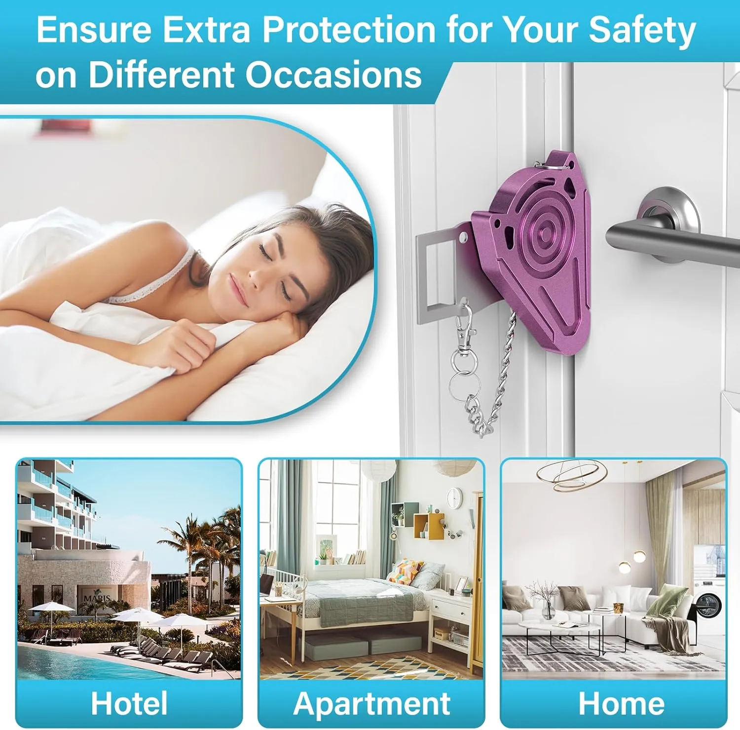 Portable Door Lock for Travel Hotel Room Safety - Hotel Door Locks for Travelers Door Lock Security, Extra Lock from Inside Apartment Home Security Device
