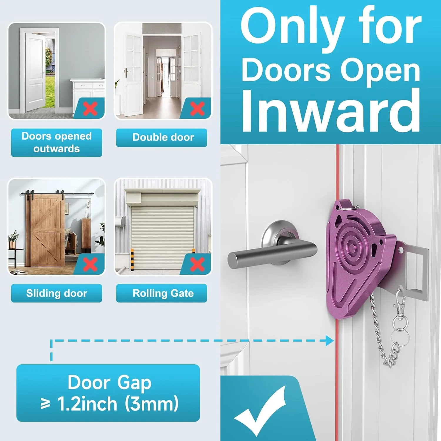 Portable Door Lock for Travel Hotel Room Safety - Hotel Door Locks for Travelers Door Lock Security, Extra Lock from Inside Apartment Home Security Device