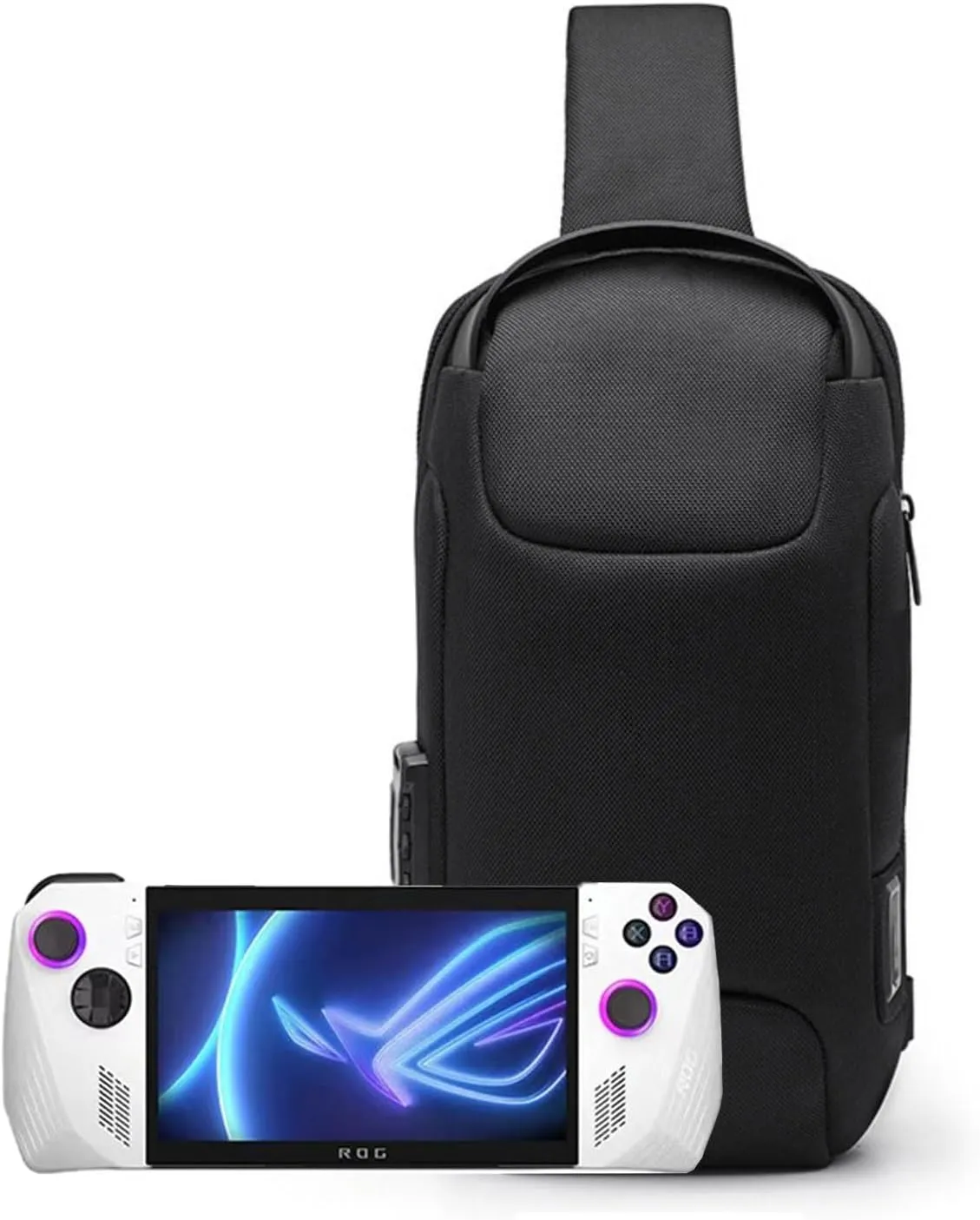 Portable Storage Bag Carry Case for ROG Ally/Steam Deck/Switch Handheld Game Console Daily Travel Crossbody/Shoulder Protective Bag with Anti-Theft Lock,USB Charging Port (Black)