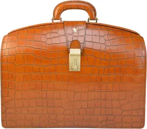 Pratesi Leather Bag Brunelleschi King Briefcase in cow leather - King Cognac Made in Italy