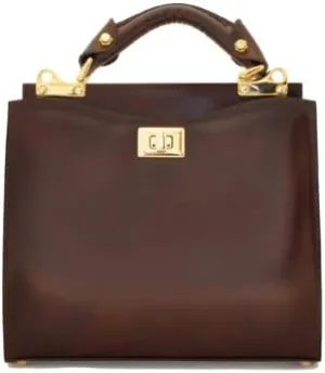 Pratesi Leather Bag for Women Anna Maria Luisa de' Medici Medium in cow leather - Radica Coffee Made in Italy