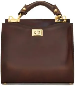 Pratesi Leather Bag for Women Anna Maria Luisa de' Medici Medium in cow leather - Radica Coffee Made in Italy