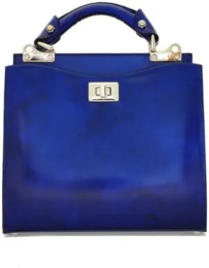 Pratesi Leather Bag for Women Anna Maria Luisa de' Medici Medium in cow leather - Radica Electric Blue Made in Italy