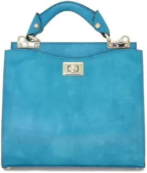 Pratesi Leather Bag for Women Anna Maria Luisa de' Medici Medium in cow leather - Radica Sky-Blue Made in Italy