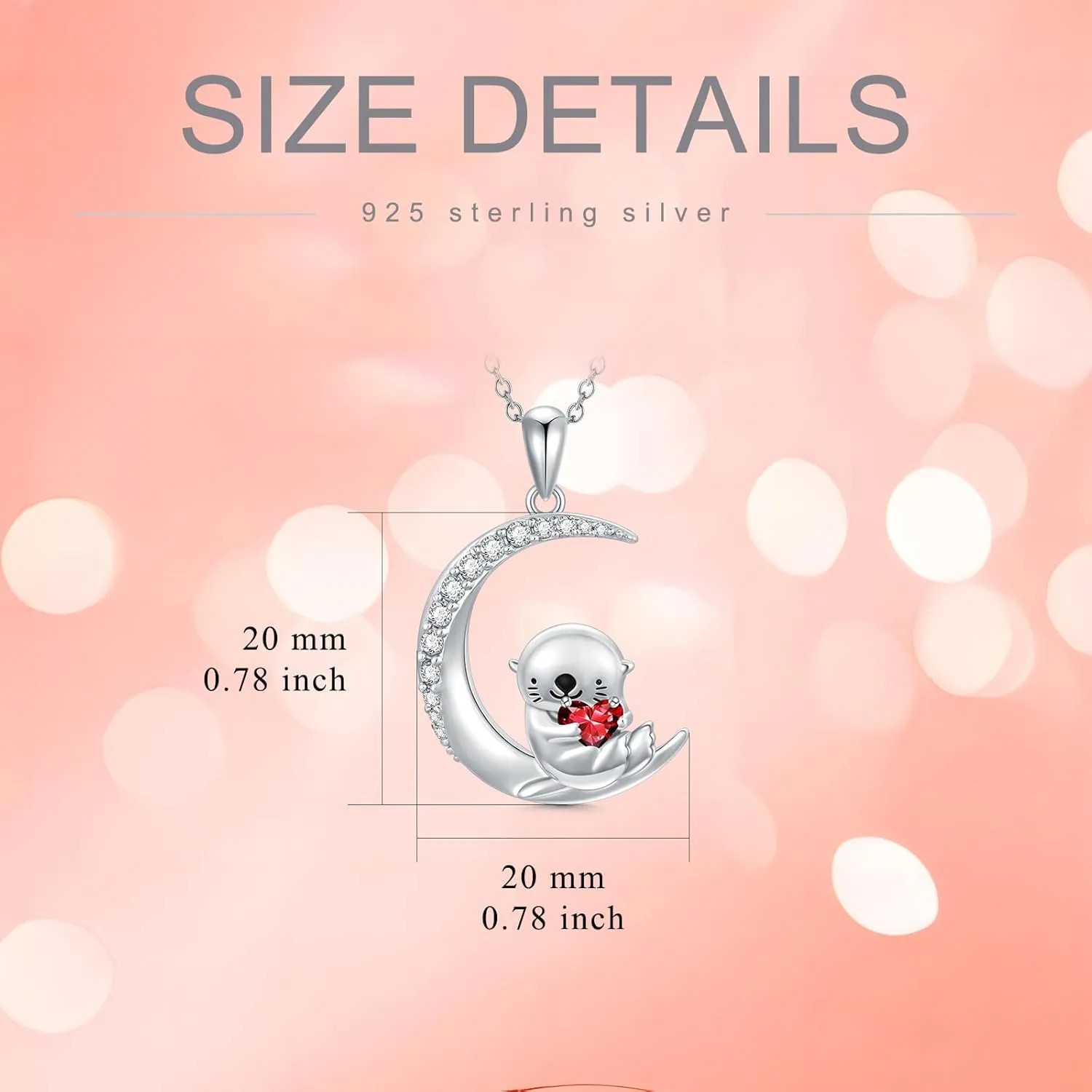PROESS Animal Birthstone Necklace 925 Sterling Silver Otter/Axolotl/Hippo Pendant Necklace Animal Birthstone Jewelry Gifts for Women