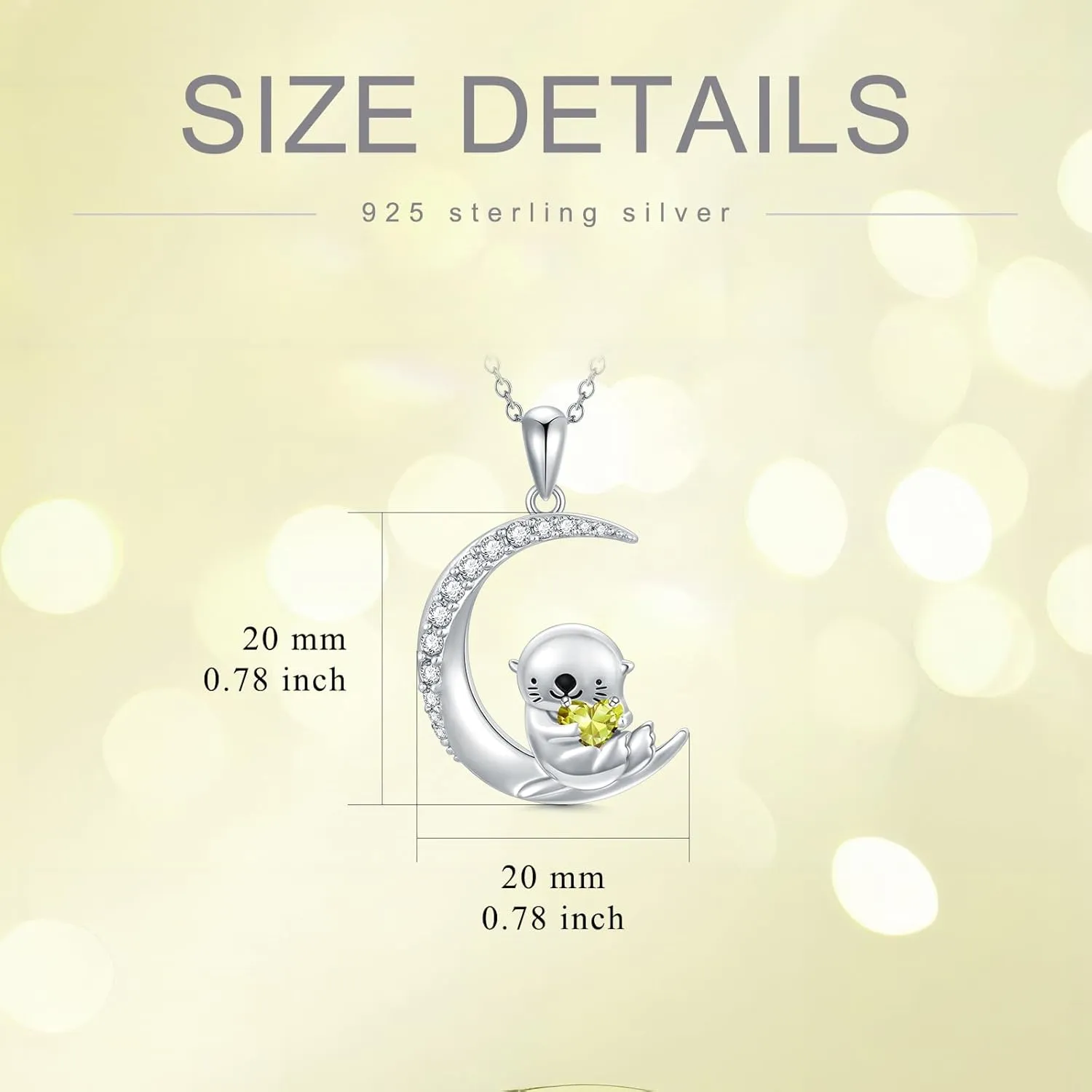 PROESS Animal Birthstone Necklace 925 Sterling Silver Otter/Axolotl/Hippo Pendant Necklace Animal Birthstone Jewelry Gifts for Women