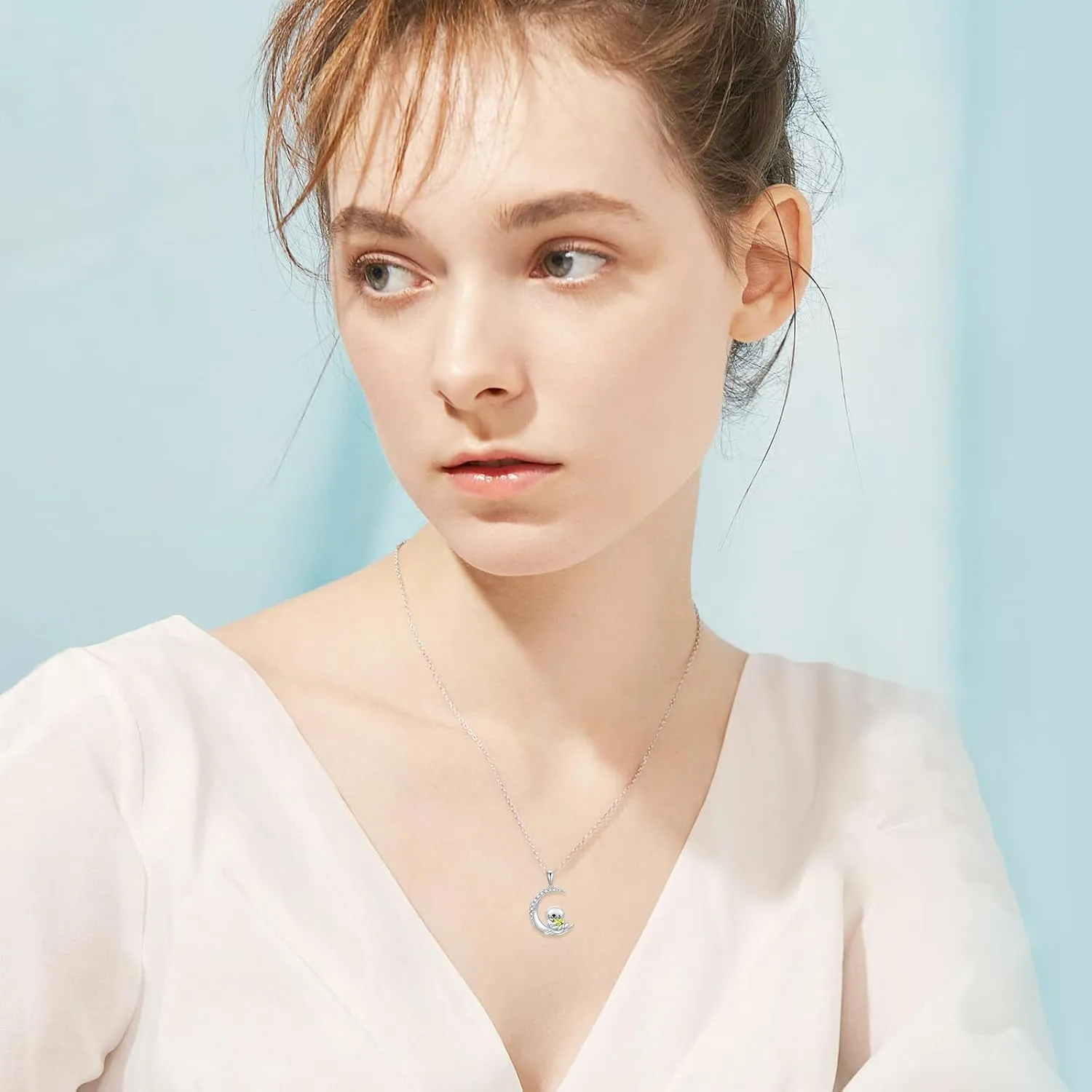 PROESS Animal Birthstone Necklace 925 Sterling Silver Otter/Axolotl/Hippo Pendant Necklace Animal Birthstone Jewelry Gifts for Women
