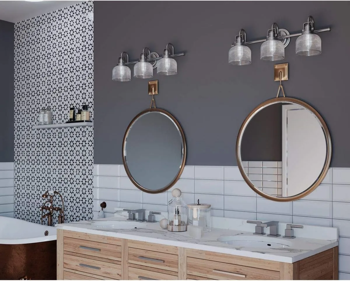 Progress Lighting P2992-81 Archie Collection Clear Double Prismatic Glass Coastal Bath Vanity, 3-Light, Antique Nickel