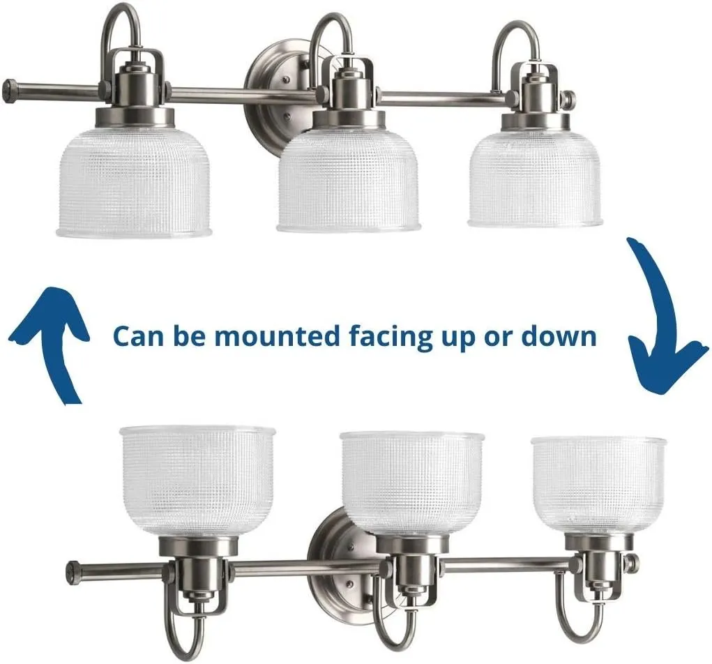 Progress Lighting P2992-81 Archie Collection Clear Double Prismatic Glass Coastal Bath Vanity, 3-Light, Antique Nickel