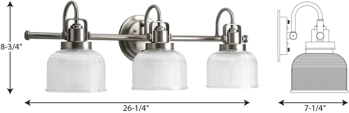 Progress Lighting P2992-81 Archie Collection Clear Double Prismatic Glass Coastal Bath Vanity, 3-Light, Antique Nickel