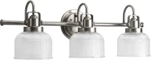 Progress Lighting P2992-81 Archie Collection Clear Double Prismatic Glass Coastal Bath Vanity, 3-Light, Antique Nickel