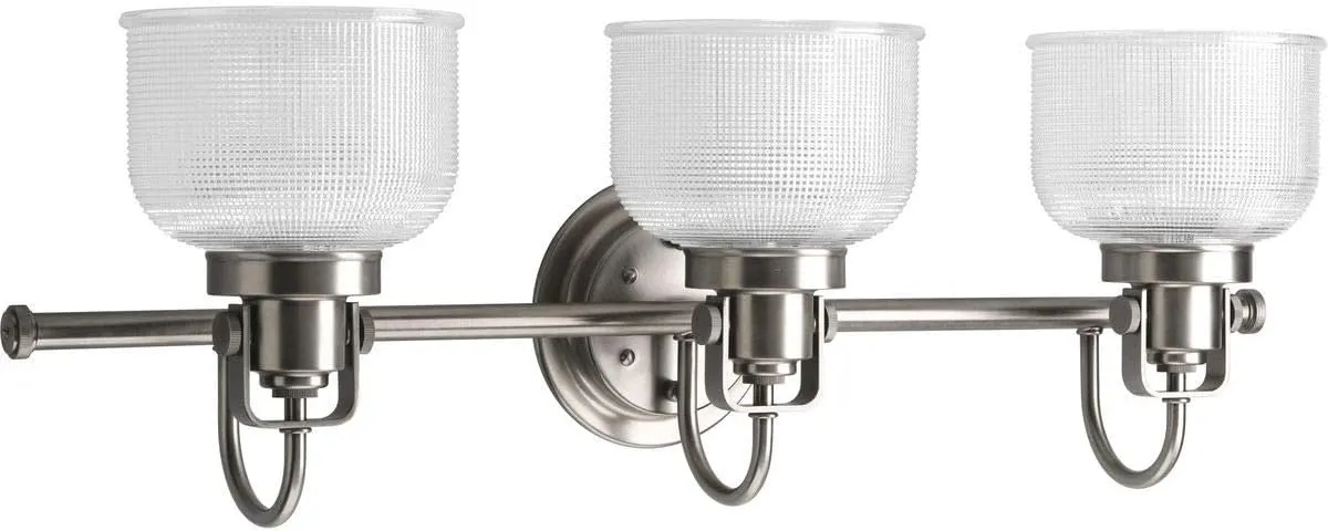 Progress Lighting P2992-81 Archie Collection Clear Double Prismatic Glass Coastal Bath Vanity, 3-Light, Antique Nickel