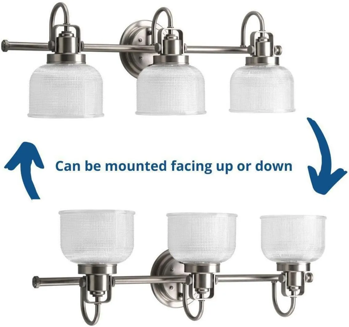 Progress Lighting P2992-81 Archie Collection Clear Double Prismatic Glass Coastal Bath Vanity, 3-Light, Antique Nickel