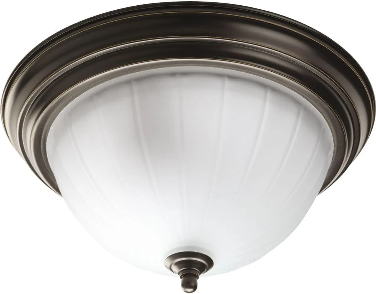 Progress Lighting P3817-20 2-Light Close-To-Ceiling with Etched Ribbed Glass, Antique Bronze